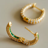 Full Diamond Emerald Serpent Hoop Earrings - floysun