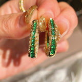 Full Diamond Emerald Serpent Hoop Earrings - floysun