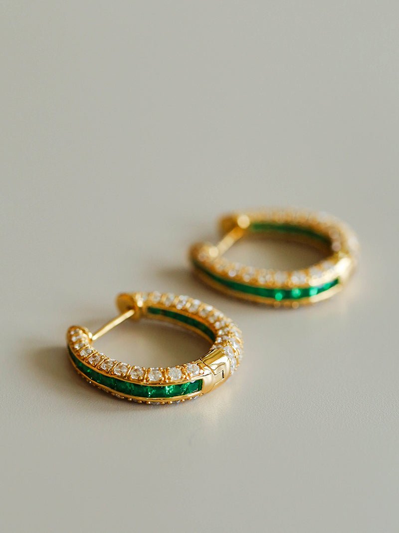 Full Diamond Emerald Serpent Hoop Earrings - floysun