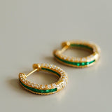 Full Diamond Emerald Serpent Hoop Earrings - floysun