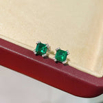 Full Pavé Four - Prong T - Cut Emerald Studs - floysun