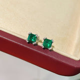 Full Pavé Four - Prong T - Cut Emerald Studs - floysun