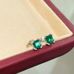 Full Pavé Four - Prong T - Cut Emerald Studs - floysun