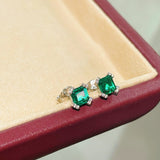 Full Pavé Four - Prong T - Cut Emerald Studs - floysun