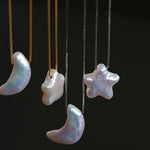 Galactic Romance 925 Silver Natural Pearl Star Moon Necklace - floysun