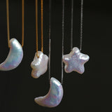 Galactic Romance 925 Silver Natural Pearl Star Moon Necklace - floysun