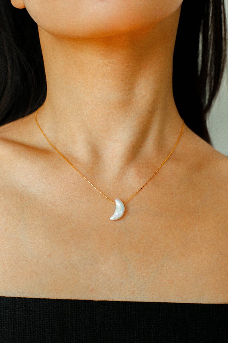 Galactic Romance 925 Silver Natural Pearl Star Moon Necklace - floysun