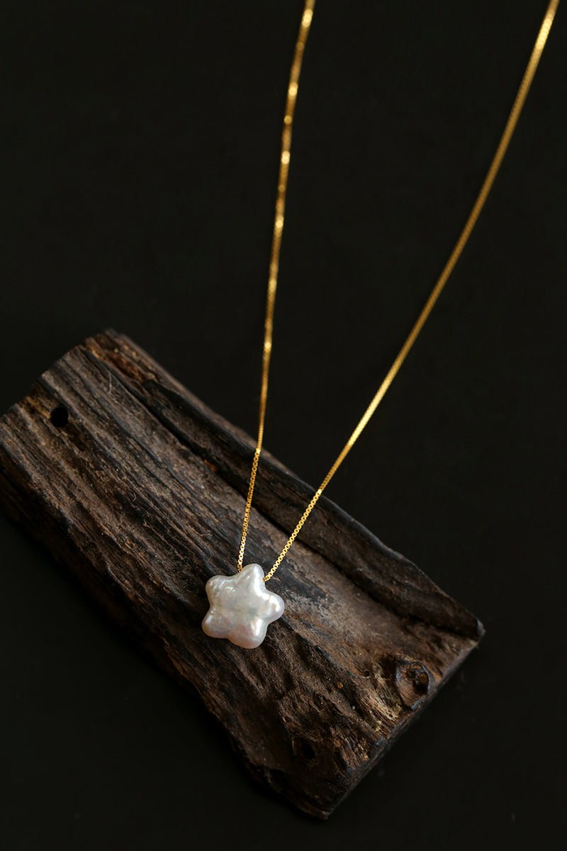 Galactic Romance 925 Silver Natural Pearl Star Moon Necklace - floysun