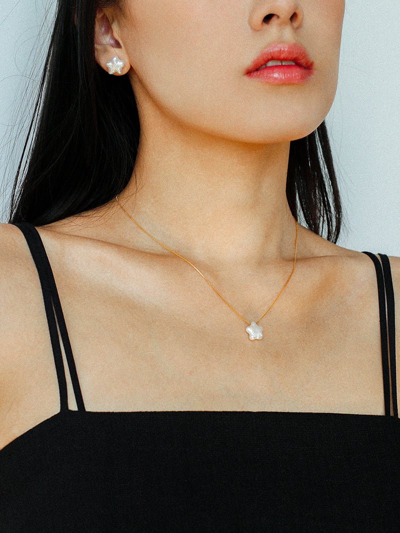 Galactic Romance 925 Silver Natural Pearl Star Moon Necklace - floysun