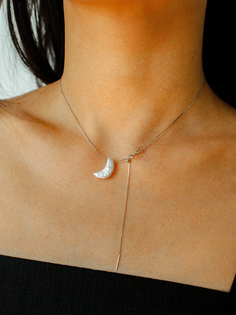 Galactic Romance 925 Silver Natural Pearl Star Moon Necklace - floysun