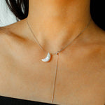 Galactic Romance 925 Silver Natural Pearl Star Moon Necklace - floysun
