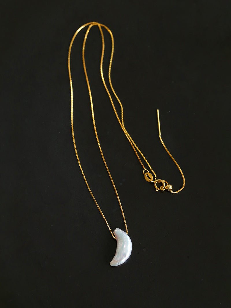 Galactic Romance 925 Silver Natural Pearl Star Moon Necklace - floysun