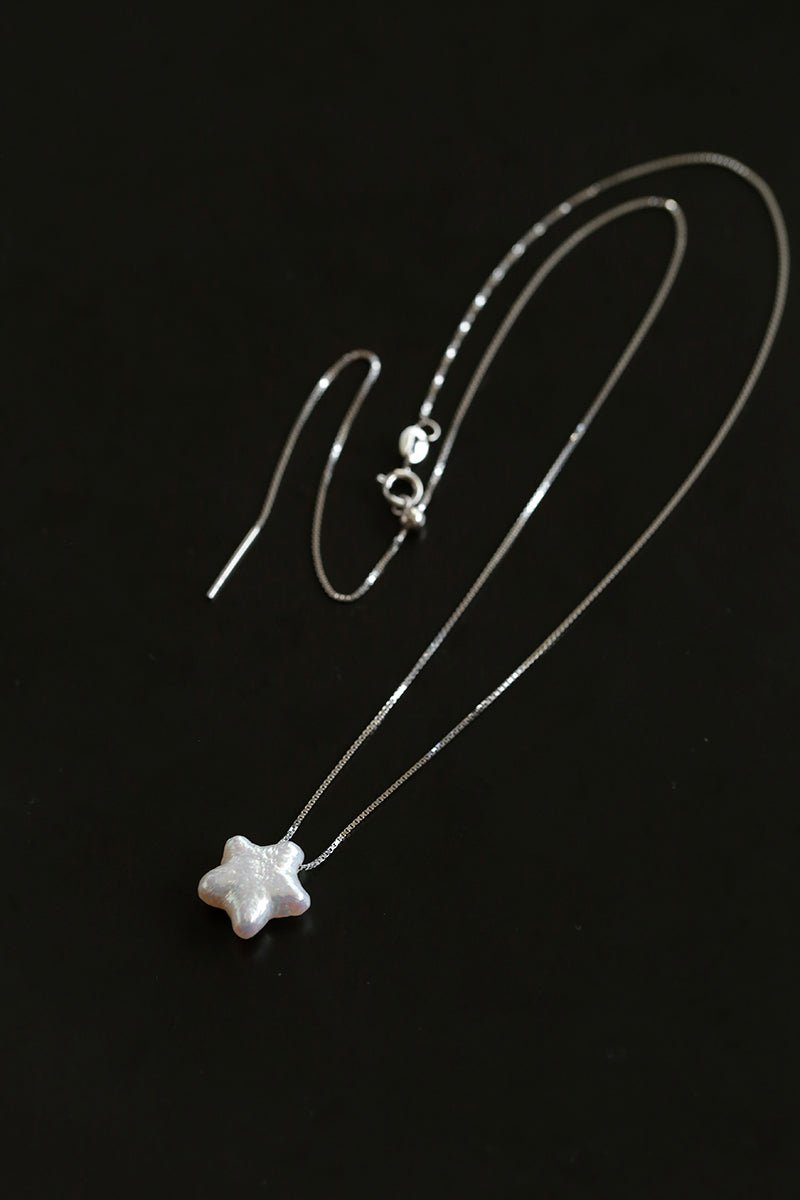 Galactic Romance 925 Silver Natural Pearl Star Moon Necklace - floysun