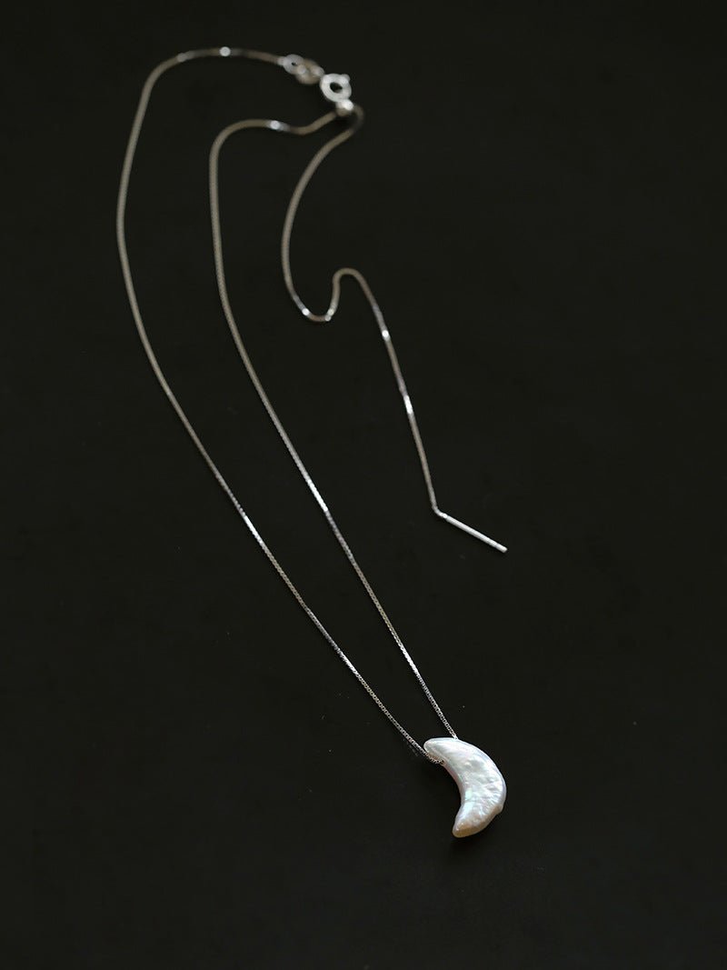 Galactic Romance 925 Silver Natural Pearl Star Moon Necklace - floysun