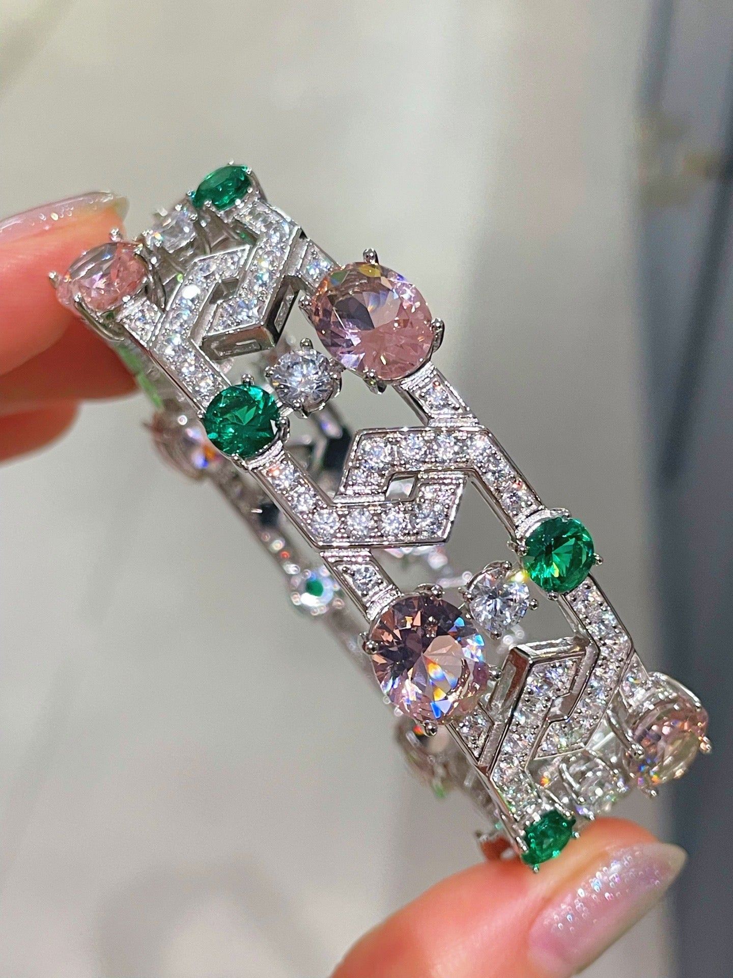 Garden Bloom Wide Cuff – Pink Diamond & Emerald Vermeil Edition - floysun