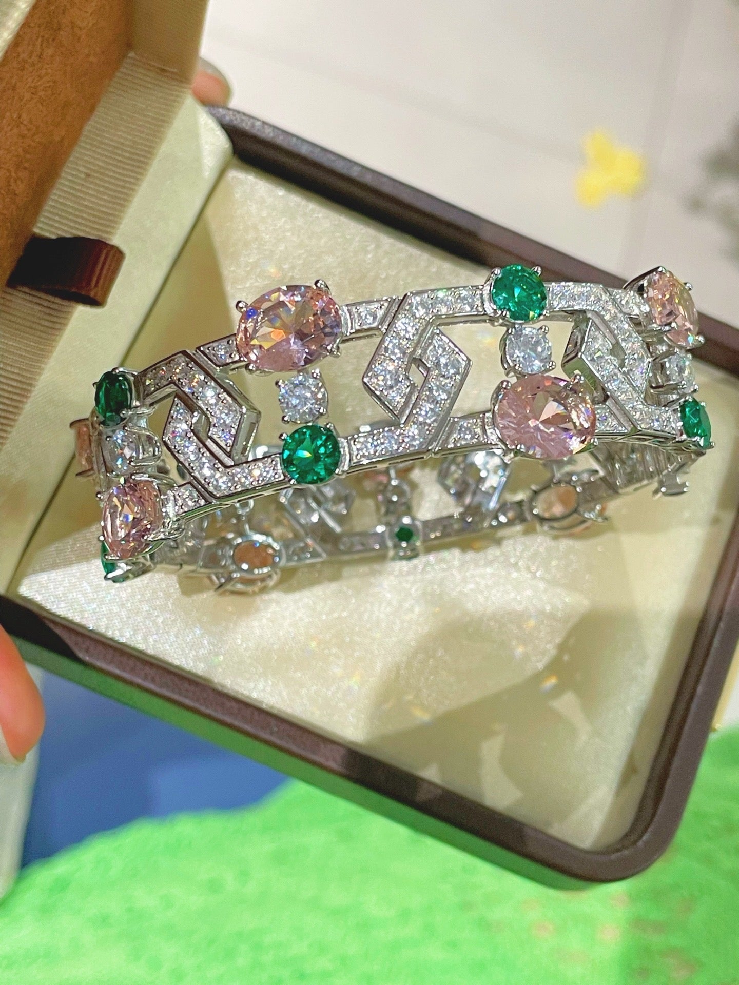Garden Bloom Wide Cuff – Pink Diamond & Emerald Vermeil Edition - floysun