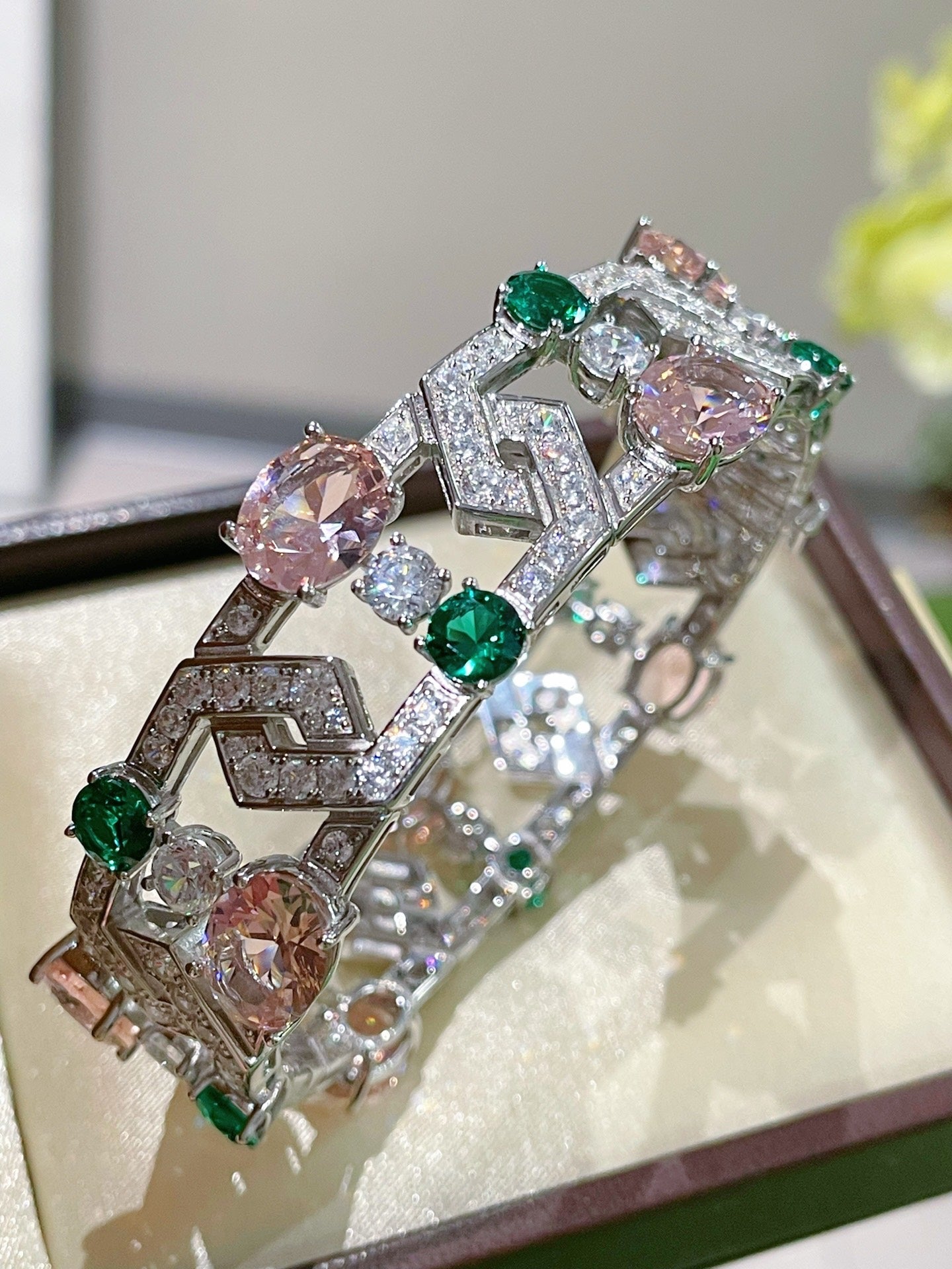 Garden Bloom Wide Cuff – Pink Diamond & Emerald Vermeil Edition - floysun