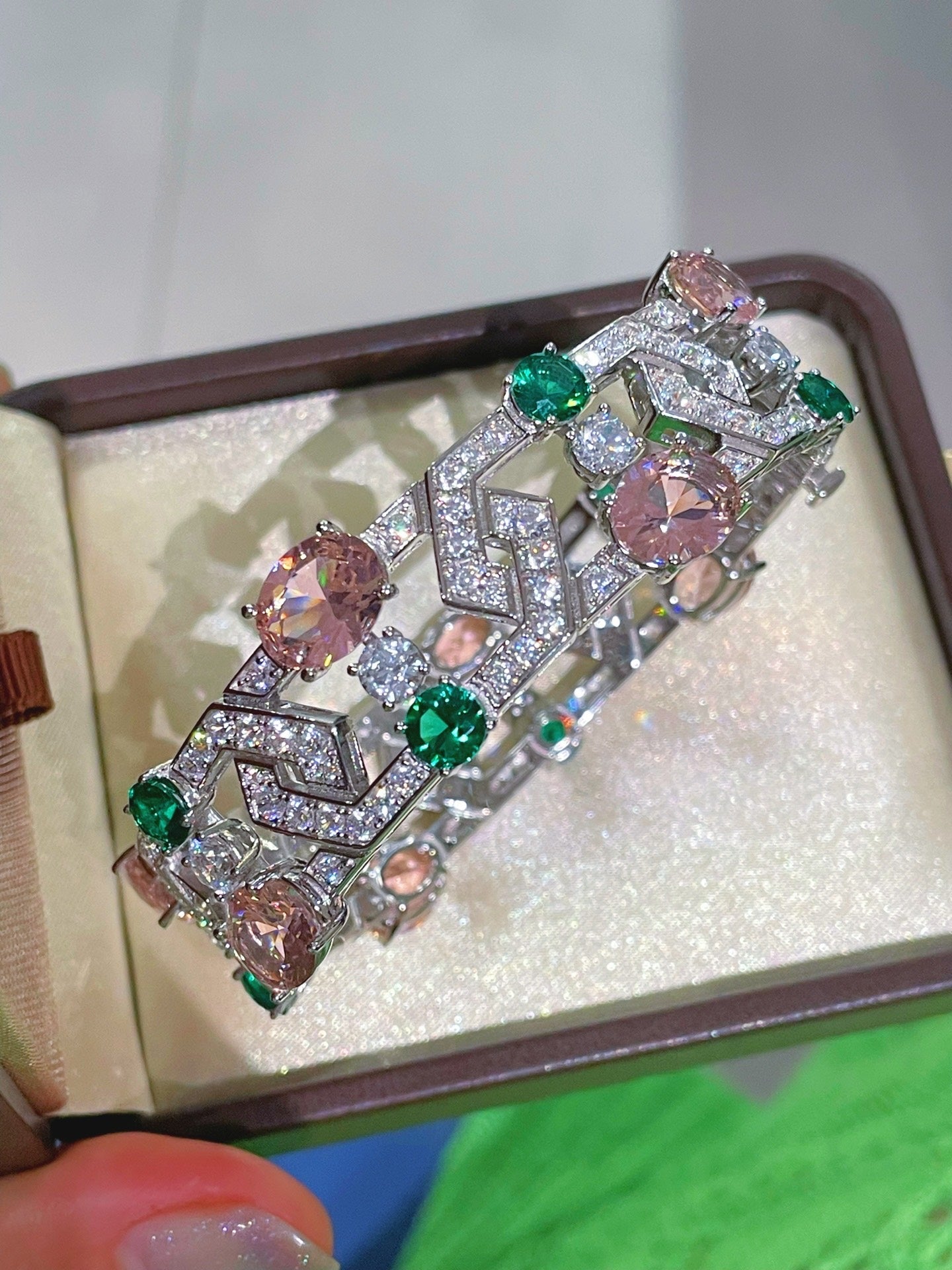Garden Bloom Wide Cuff – Pink Diamond & Emerald Vermeil Edition - floysun