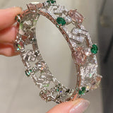 Garden Bloom Wide Cuff – Pink Diamond & Emerald Vermeil Edition - floysun