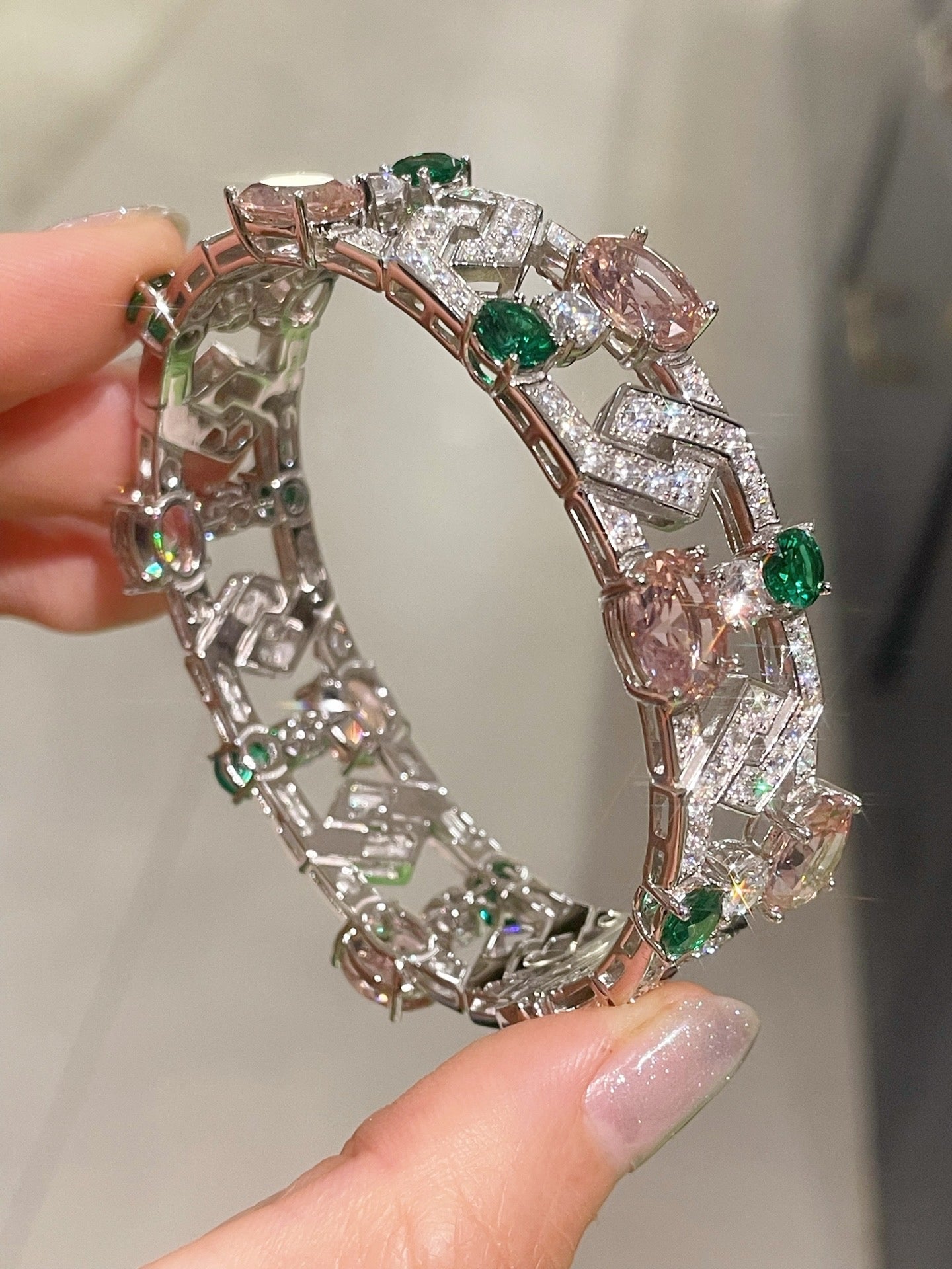 Garden Bloom Wide Cuff – Pink Diamond & Emerald Vermeil Edition - floysun