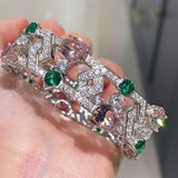 Garden Bloom Wide Cuff – Pink Diamond & Emerald Vermeil Edition - floysun