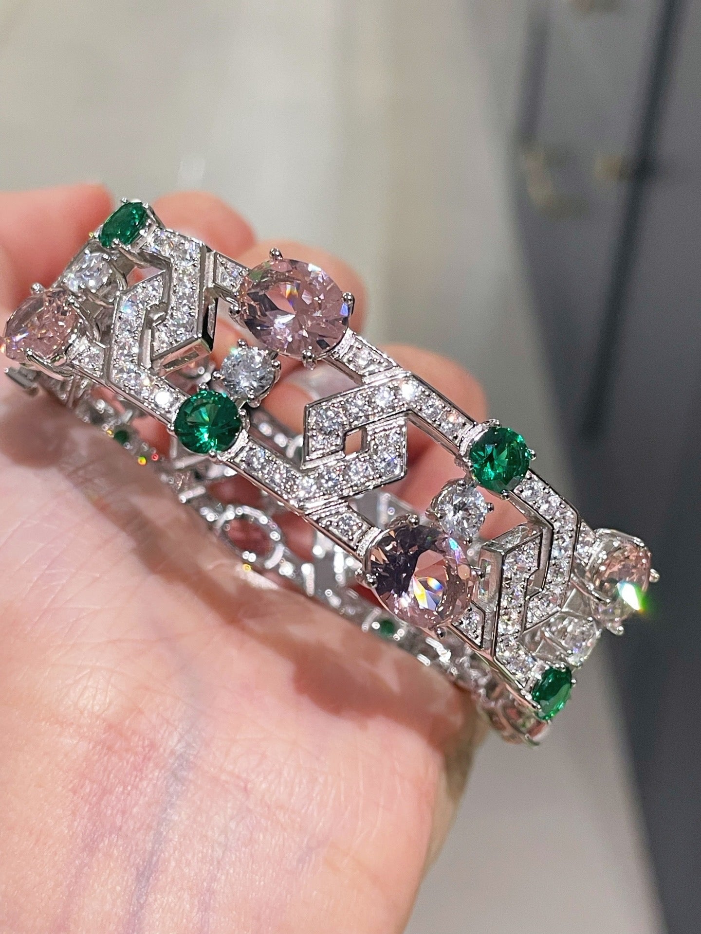 Garden Bloom Wide Cuff – Pink Diamond & Emerald Vermeil Edition - floysun