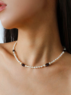 Garnet & Freshwater Pearl Necklace – Ember and Moonlight - floysun