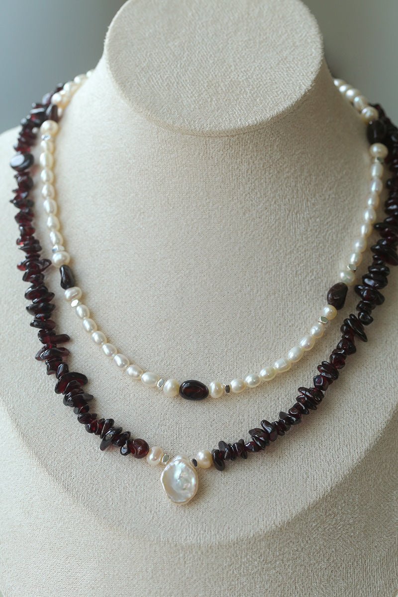 Garnet Strand Necklace with Petal Pearl – Crimson Bloom - floysun