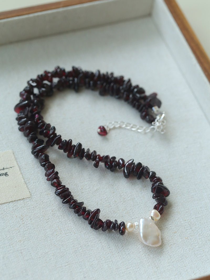 Garnet Strand Necklace with Petal Pearl – Crimson Bloom - floysun