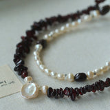 Garnet Strand Necklace with Petal Pearl – Crimson Bloom - floysun