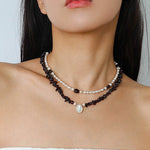 Garnet Strand Necklace with Petal Pearl – Crimson Bloom - floysun