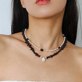 Garnet Strand Necklace with Petal Pearl – Crimson Bloom - floysun