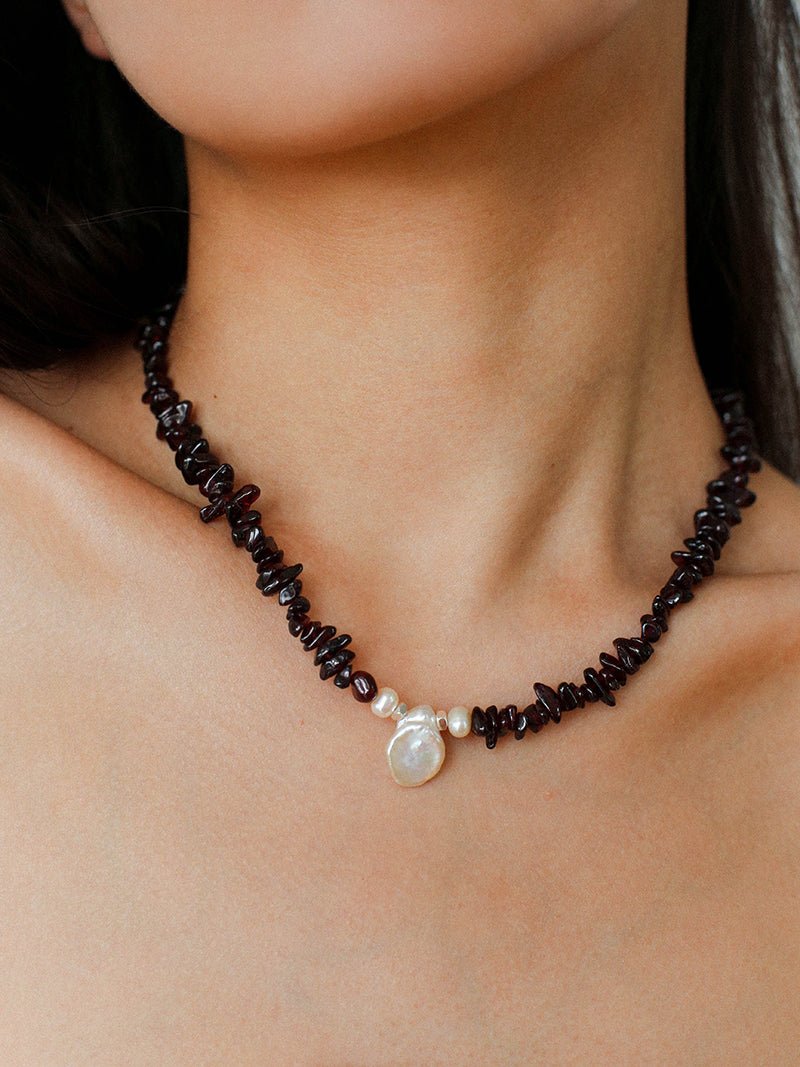 Garnet Strand Necklace with Petal Pearl – Crimson Bloom - floysun
