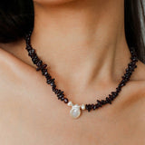 Garnet Strand Necklace with Petal Pearl – Crimson Bloom - floysun