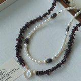 Garnet Strand Necklace with Petal Pearl – Crimson Bloom - floysun