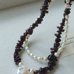 Garnet Strand Necklace with Petal Pearl – Crimson Bloom - floysun
