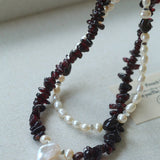 Garnet Strand Necklace with Petal Pearl – Crimson Bloom - floysun