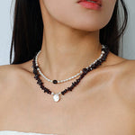 Garnet Strand Necklace with Petal Pearl – Crimson Bloom - floysun