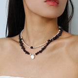 Garnet Strand Necklace with Petal Pearl – Crimson Bloom - floysun