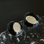 Geometric Black Enamel Earrings with White Texture - floysun