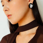 Geometric Black Enamel Earrings with White Texture - floysun