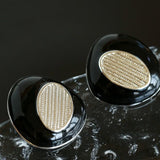 Geometric Black Enamel Earrings with White Texture - floysun