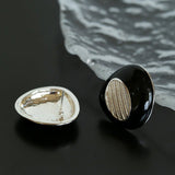 Geometric Black Enamel Earrings with White Texture - floysun
