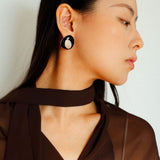 Geometric Black Enamel Earrings with White Texture - floysun