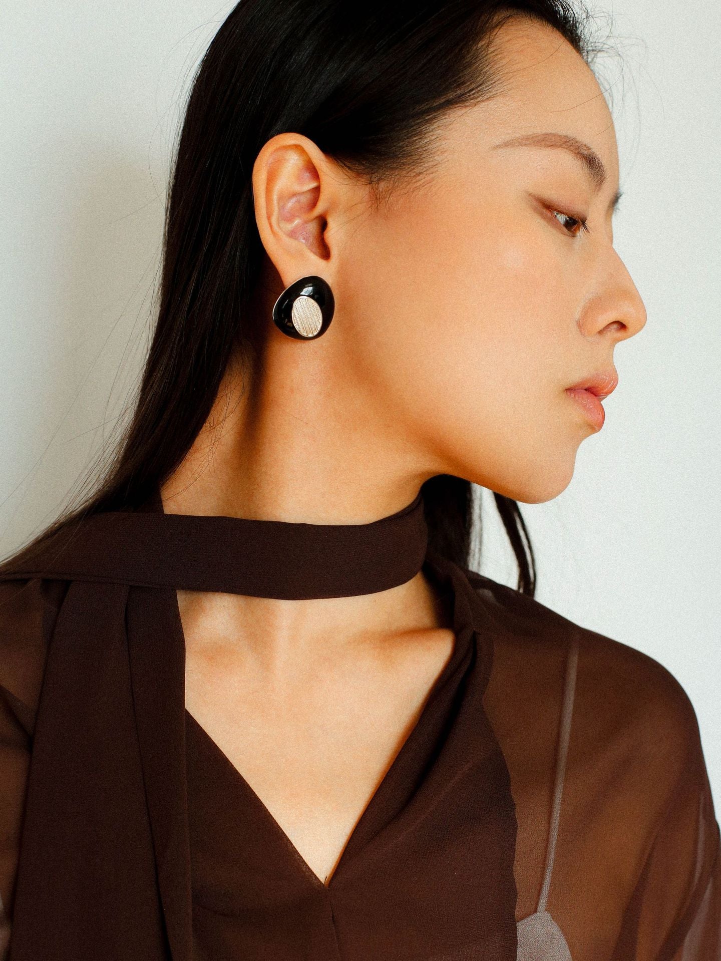 Geometric Black Enamel Earrings with White Texture - floysun
