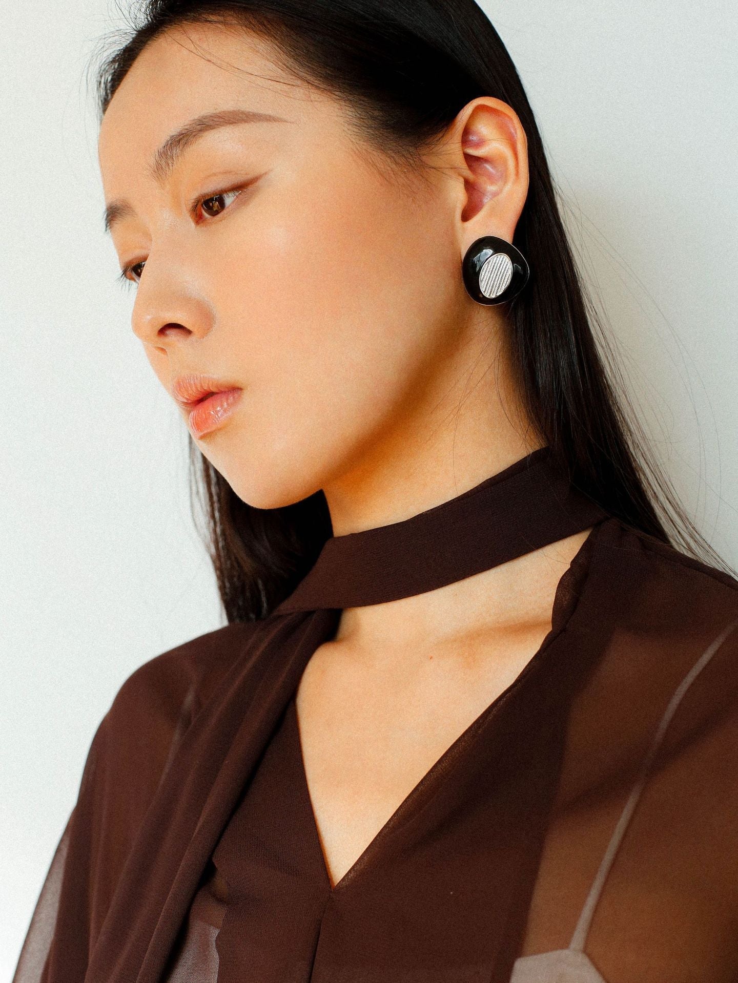 Geometric Black Enamel Earrings with White Texture - floysun