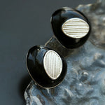 Geometric Black Enamel Earrings with White Texture - floysun