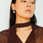 Geometric Black Enamel Earrings with White Texture - floysun