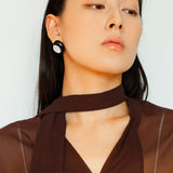 Geometric Black Enamel Earrings with White Texture - floysun