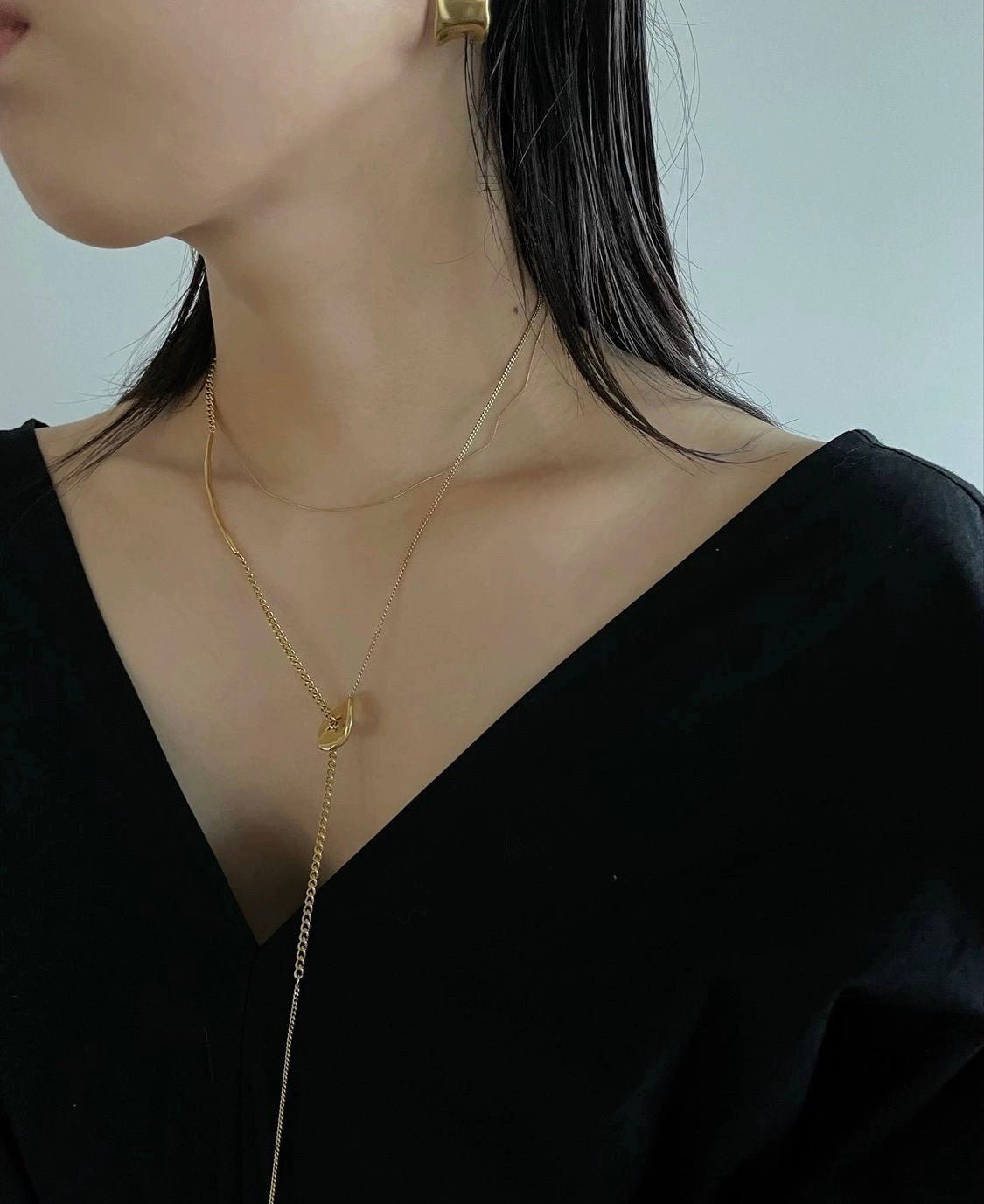 Geometric Layered Necklace with Sculptural Pendant – 18K Gold Vermeil - floysun